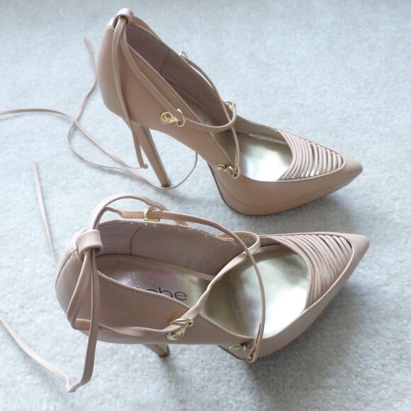 BEBE cream platform stiletto lace up pointy toe heels - Picture 8 of 11